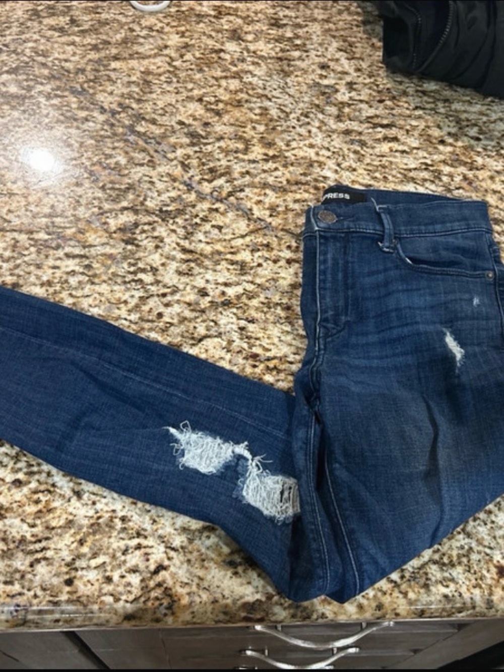 Express Dark Blue Distressed Skinny Jeans